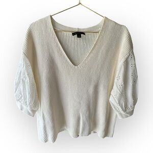 Ann Taylor Cream V-Neck Sweater